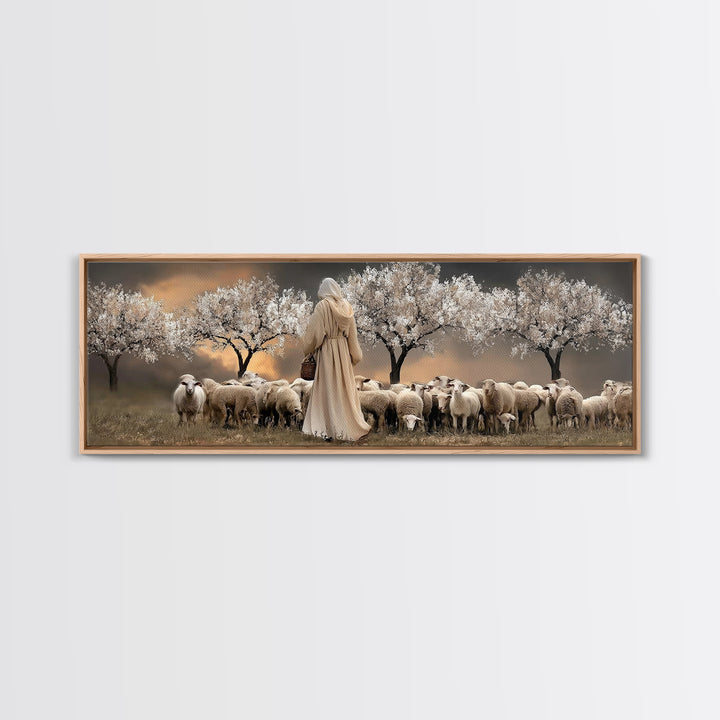 Twilight Shepherd Path – Framed Canvas Print – Panoramic Wall Art – Jesus Art Print – Christian Art Canvas – Christian Decor – Modern Chris