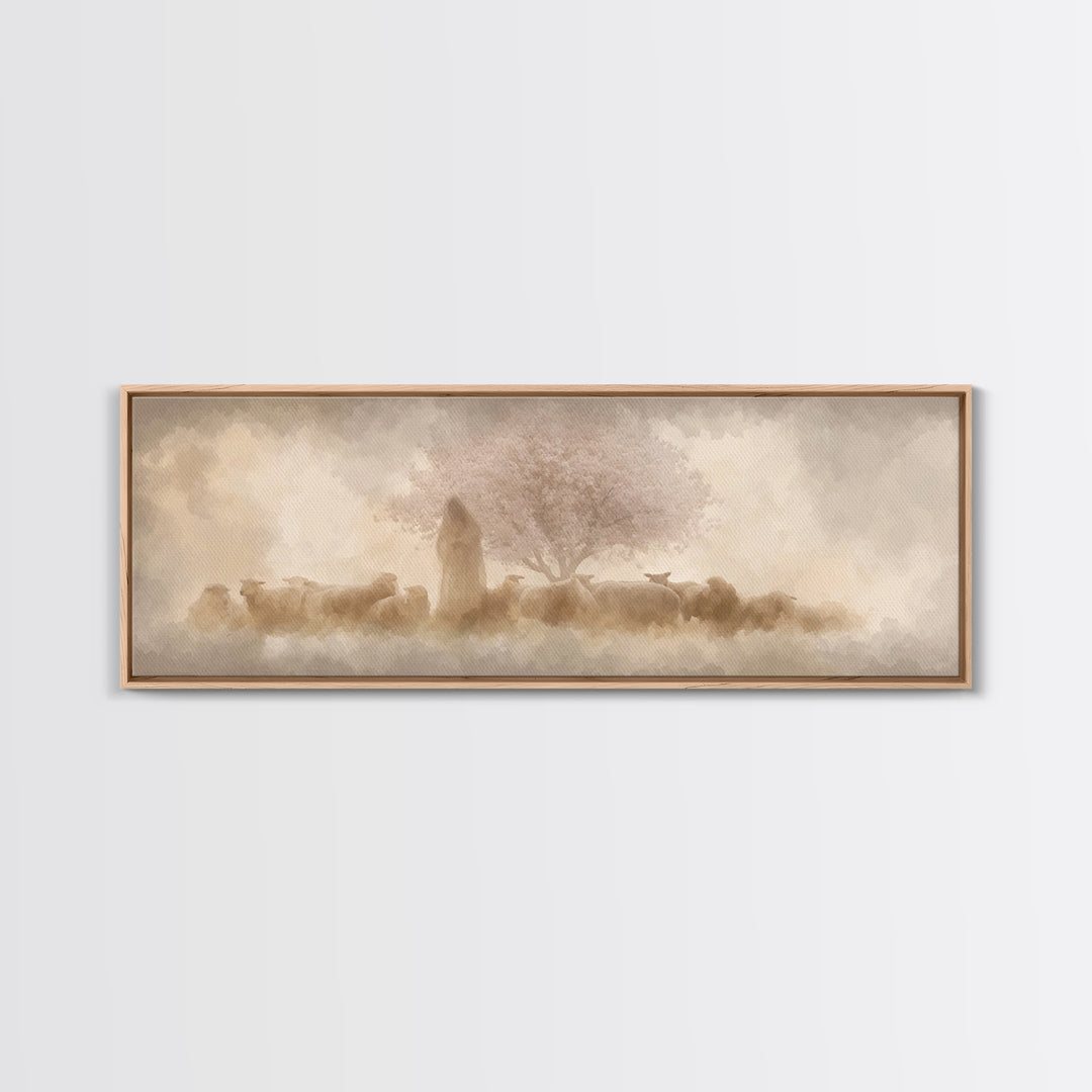 Soft Blossom Keeper – Framed Canvas Print – Panoramic Painting – Christian Wall Art – Jesus Canvas Art – Christian Decoration – Christian P