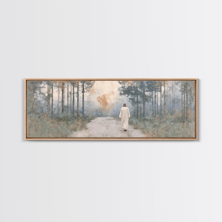 Silent Morning Path, Framed Canvas Print, Panoramic Print, Christian Wall Art, Jesus Art Canvas, Christian Art, Christmas Wall Art