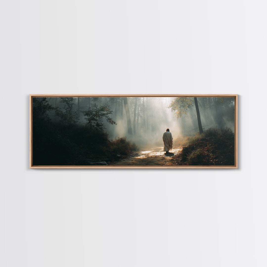 Glory In The Mist | Framed Canvas Print | Panoramic Art | Christian Art Work | Jesus Painting | Christian Christmas Art | Christian Wall Ar