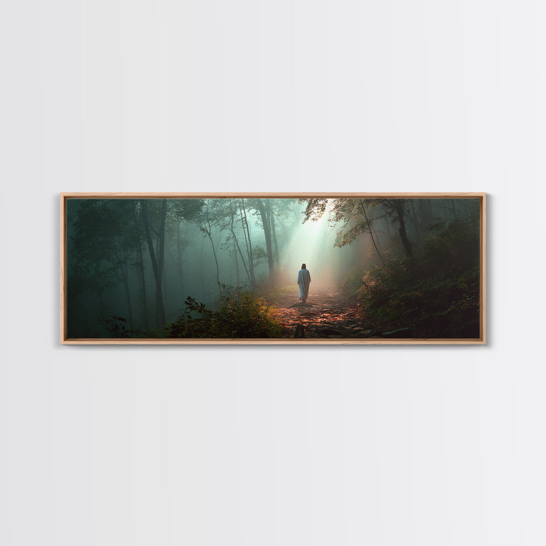 Hope In The Pines - Framed Canvas Print - Panoramic Wall Art - Christian Art Canvas - Jesus Painting - Christmas Art - Christian Decor