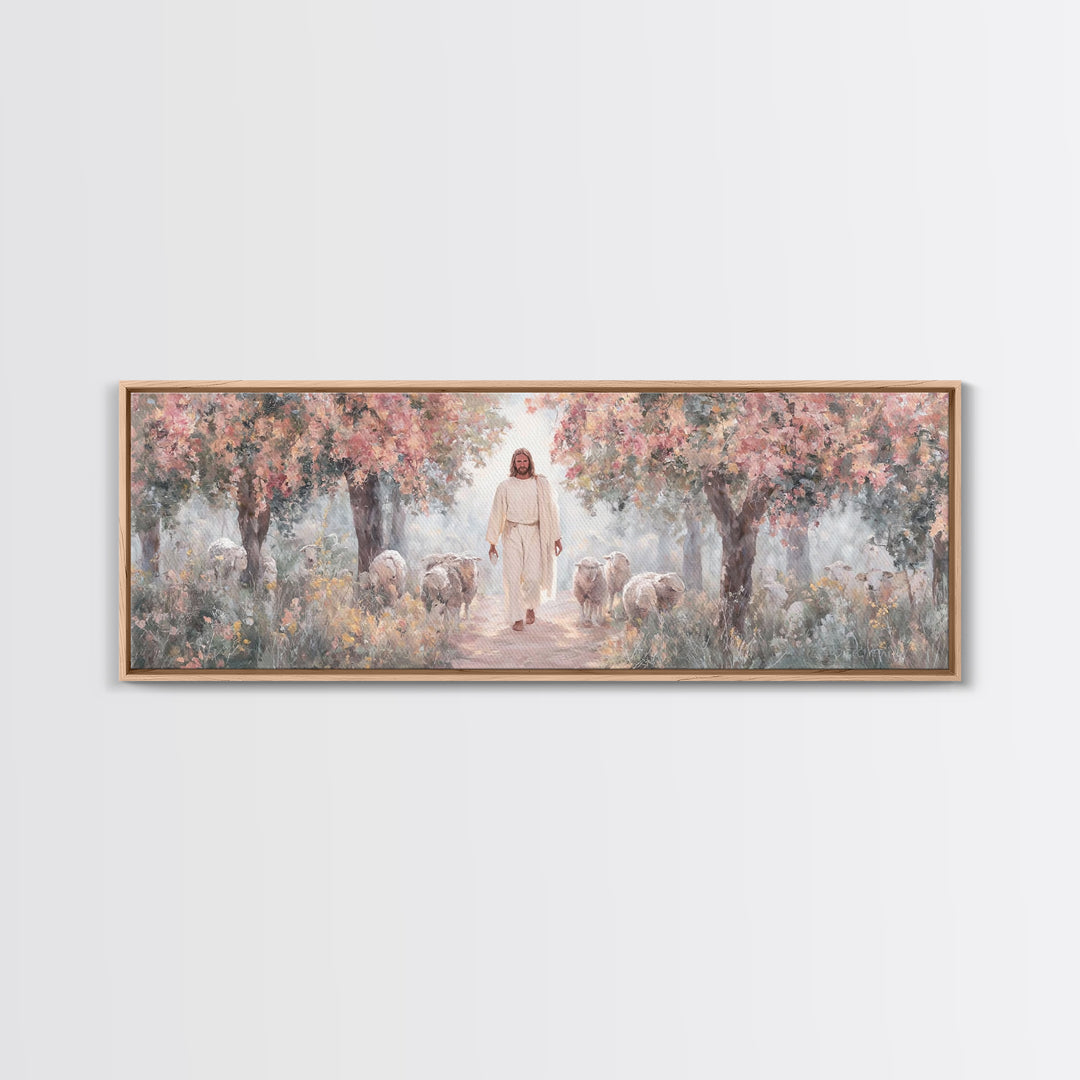 Garden Of Gentle Light | Framed Canvas Print | Panoramic Art | Christian Wall Art | Jesus Painting | Christian Art Canvas | Christmas Art