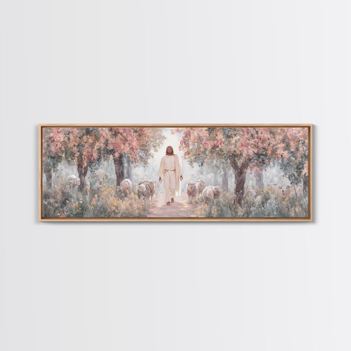 Garden Of Gentle Light | Framed Canvas Print | Panoramic Art | Christian Wall Art | Jesus Painting | Christian Art Canvas | Christmas Art