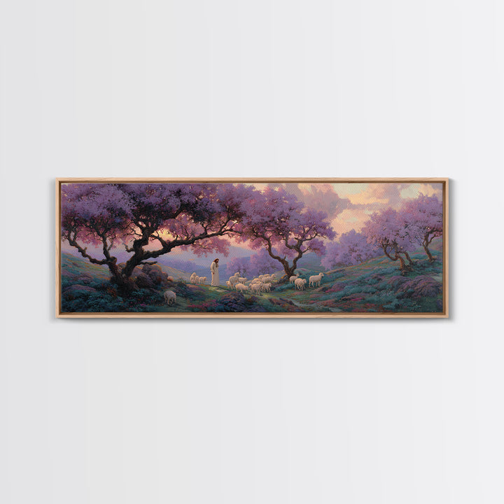 Lavender Hill Shepherd – Framed Canvas Print – Panoramic Painting – Christian Art Canvas – Jesus Painting – Christian Wall Art – Christmas