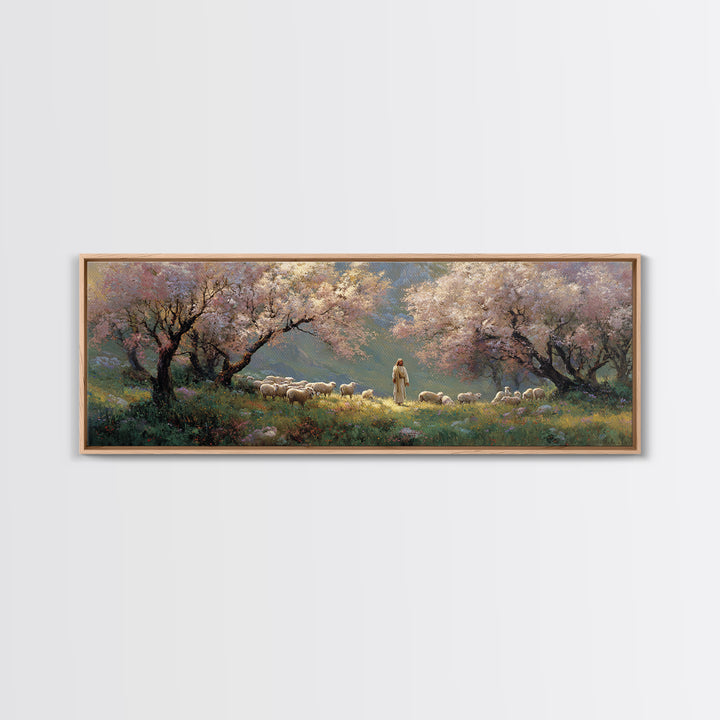 Springtime Grace, Framed Canvas Print, Panoramic Wall Art, Jesus Painting, Christian Wall Art, Christian Art Canvas, Christmas Art