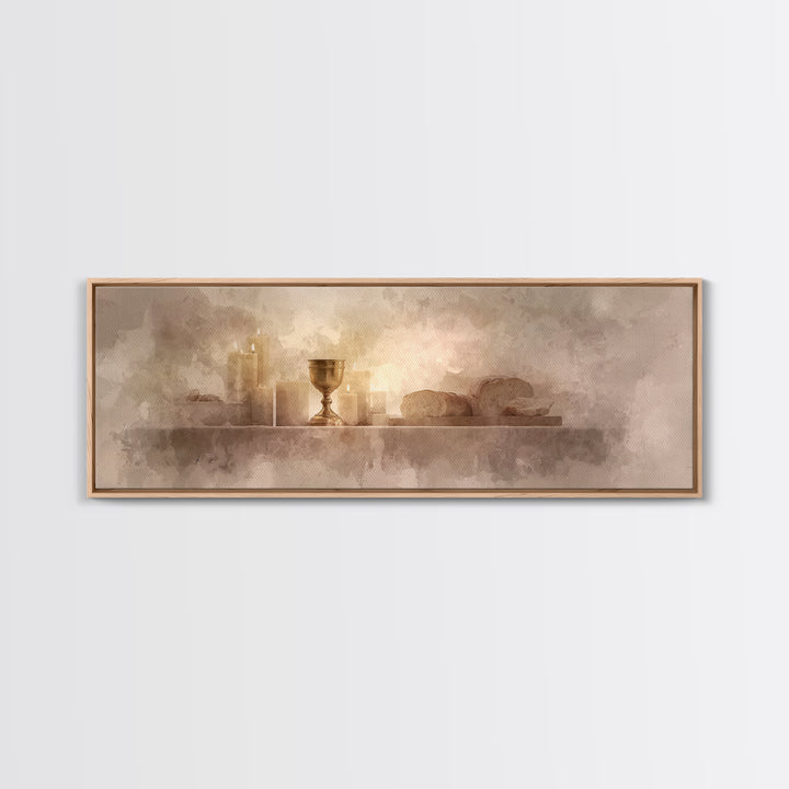 Holy Feast Glow | Framed Canvas Print | Panoramic Print | Christian Wall Art | Christian Art Canvas | Christmas Art | Modern Christian Art