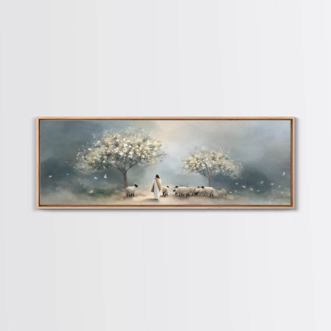 Blossoms Of Grace – Framed Canvas Print – Christian Art Canvas – Jesus Christmas Art – Panoramic Wall Art – Christian Wall Art – Christmas