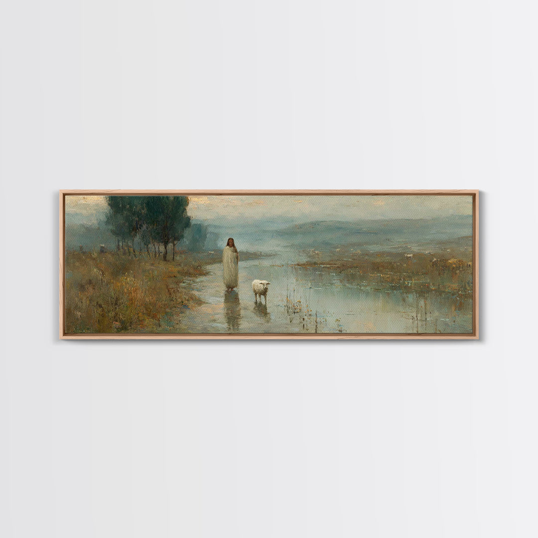 Still Waters Hope – Framed Canvas Print – Christian Art Painting – Panoramic Wall Art – Jesus Art Print – Christian Christmas Art – Christi