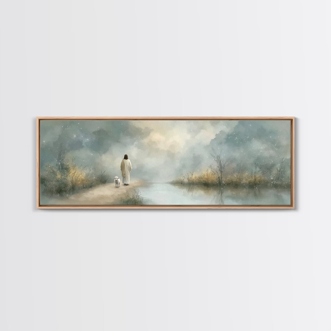 Starry Fields Promise | Framed Canvas Print | Christian Art Canvas | Jesus Painting | Panoramic Frame | Christian Wall Art | Christmas Art