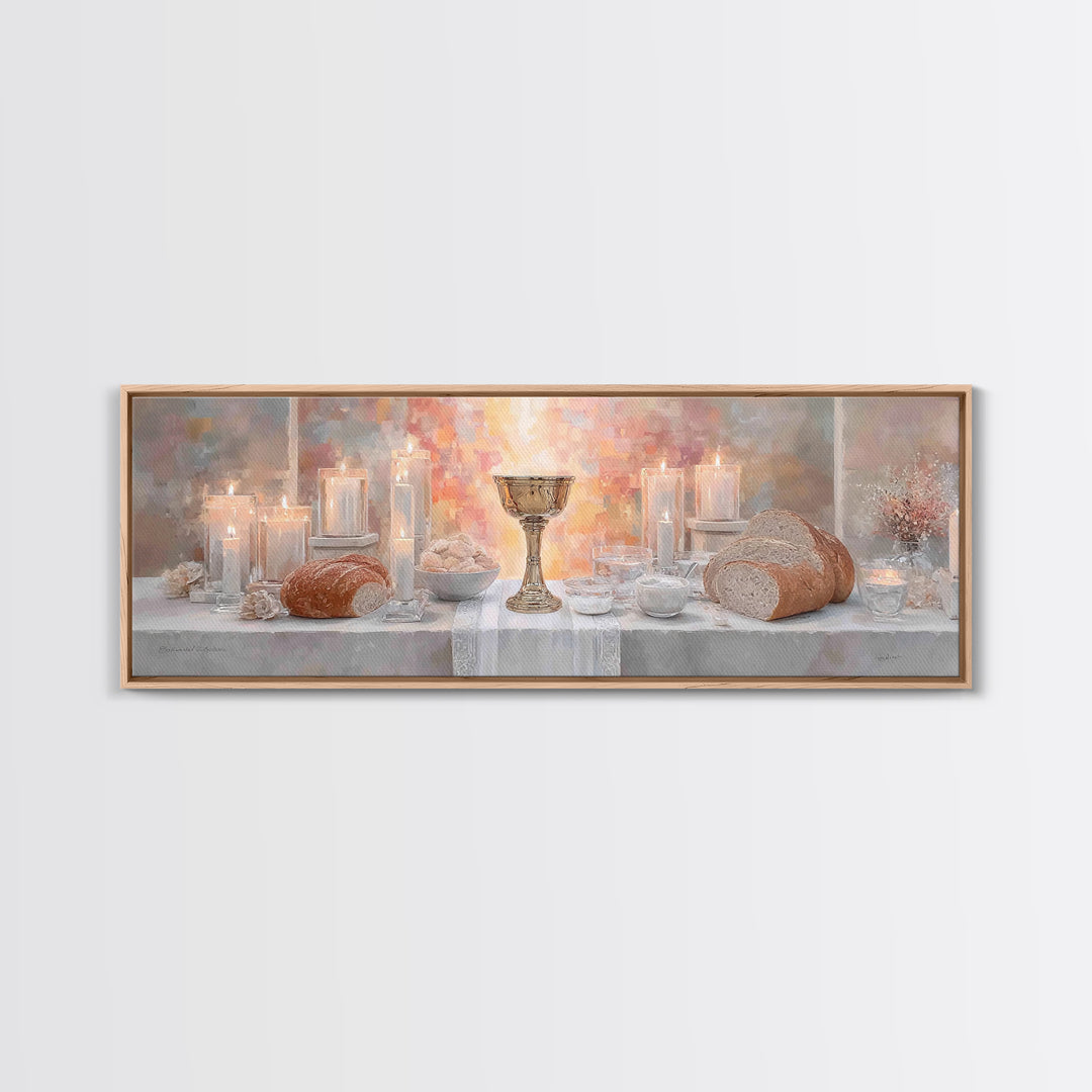 Light Of Communion – Framed Canvas Print – Panoramic Painting – Christian Art Print – Christian Wall Art – Minimalist Christian Art – Chris