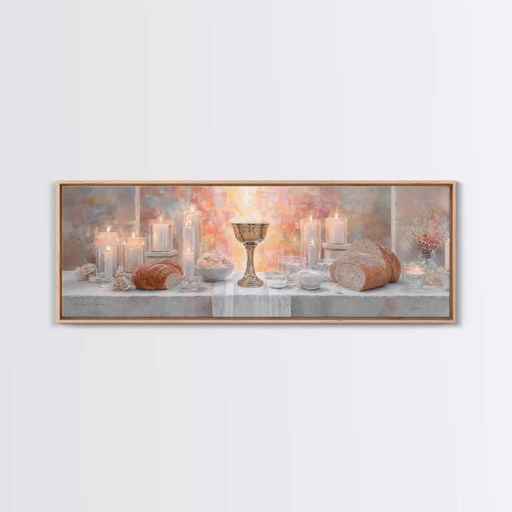 Light Of Communion – Framed Canvas Print – Panoramic Painting – Christian Art Print – Christian Wall Art – Minimalist Christian Art – Chris
