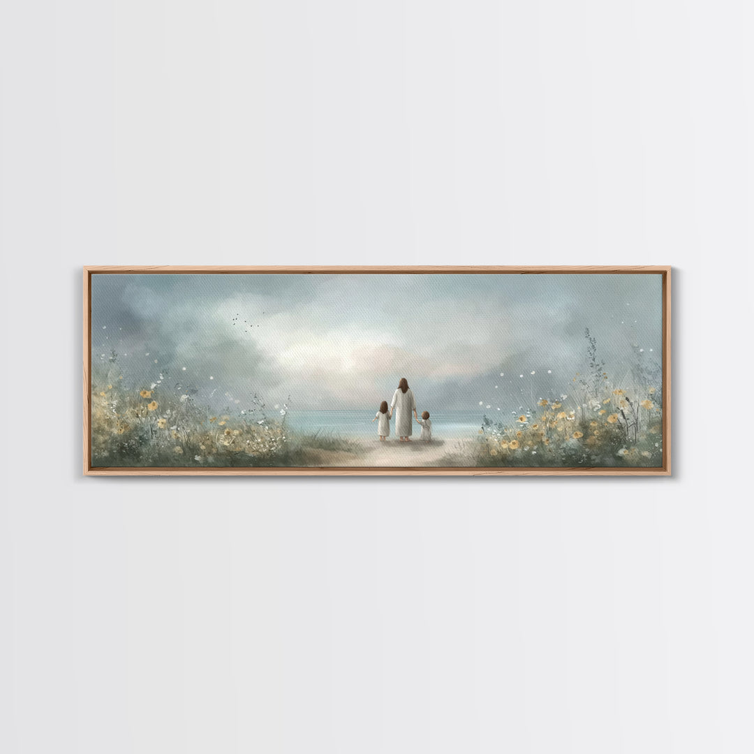 Shoreline Of Hope, Framed Canvas Print, Panoramic Painting, Christian Art Canvas, Jesus Painting, Christian Wall Art, Christian Art Gift