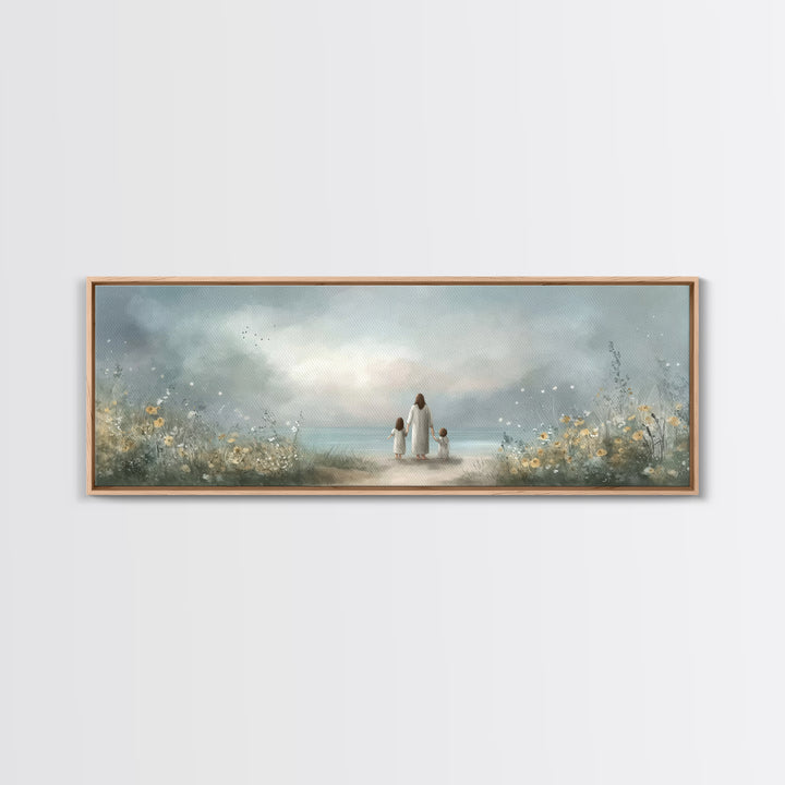Shoreline Of Hope, Framed Canvas Print, Panoramic Painting, Christian Art Canvas, Jesus Painting, Christian Wall Art, Christian Art Gift
