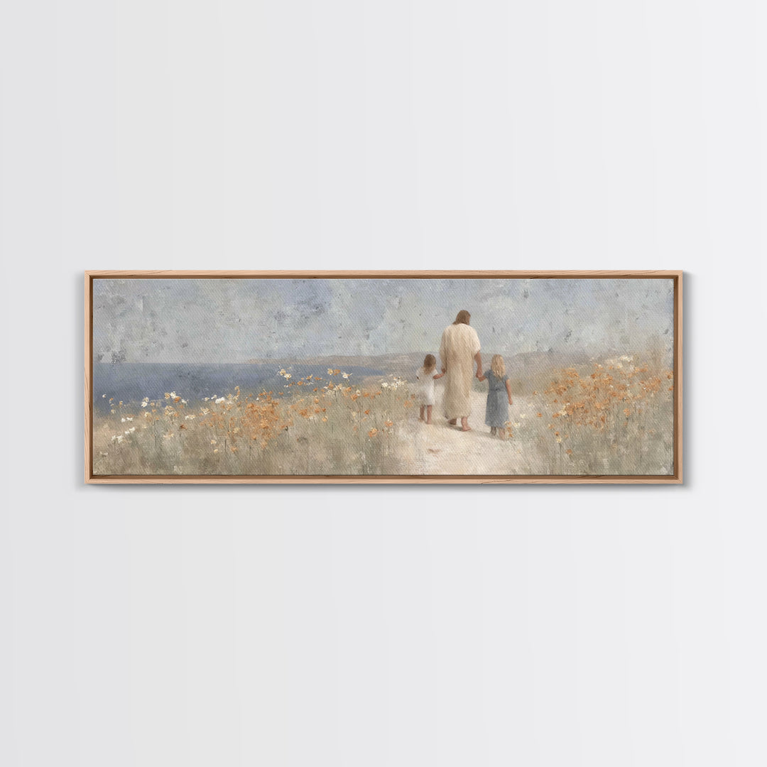 Path Of Gentle Faith, Framed Canvas Print, Panoramic Wall Art, Christian Art Canvas, Jesus Painting, Christian Art Prints, Christian Decor