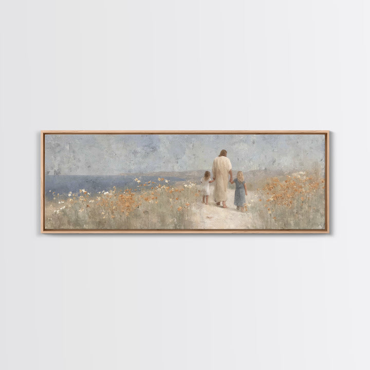 Path Of Gentle Faith, Framed Canvas Print, Panoramic Wall Art, Christian Art Canvas, Jesus Painting, Christian Art Prints, Christian Decor
