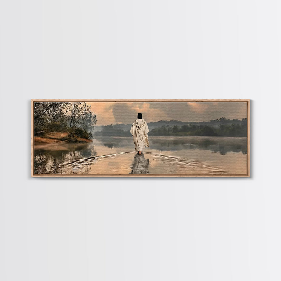 Gentle Shepherd, Framed Canvas Print, Panoramic Wall Art, Christian Painting, Jesus Art Print, Christian Art Canvas, Christian Christmas Ar