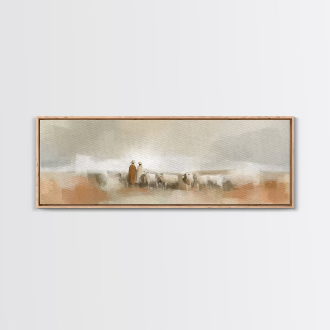 Silent Flock Journey, Framed Canvas Print, Panoramic Art, Christian Art Print, Christian Christmas Art, Jesus Canvas Art, Christian Wall Ar