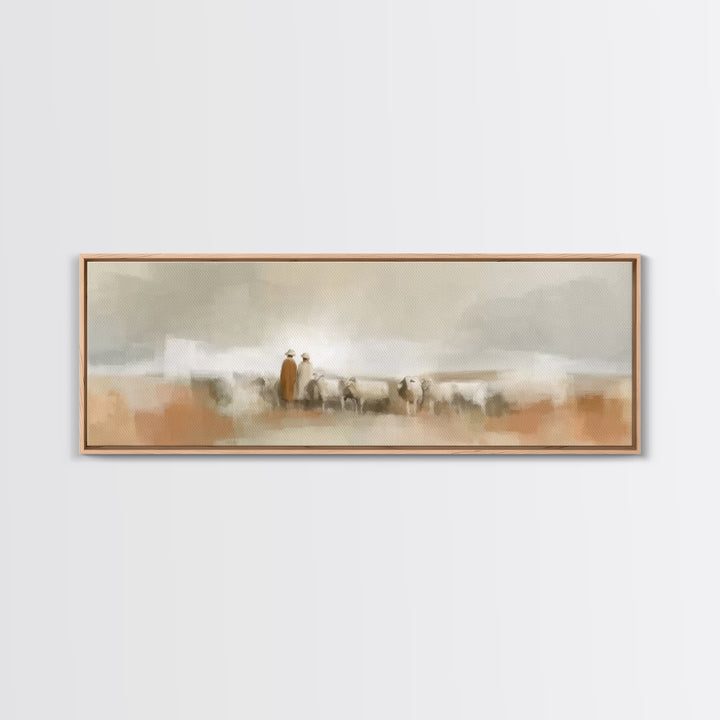 Silent Flock Journey, Framed Canvas Print, Panoramic Art, Christian Art Print, Christian Christmas Art, Jesus Canvas Art, Christian Wall Ar