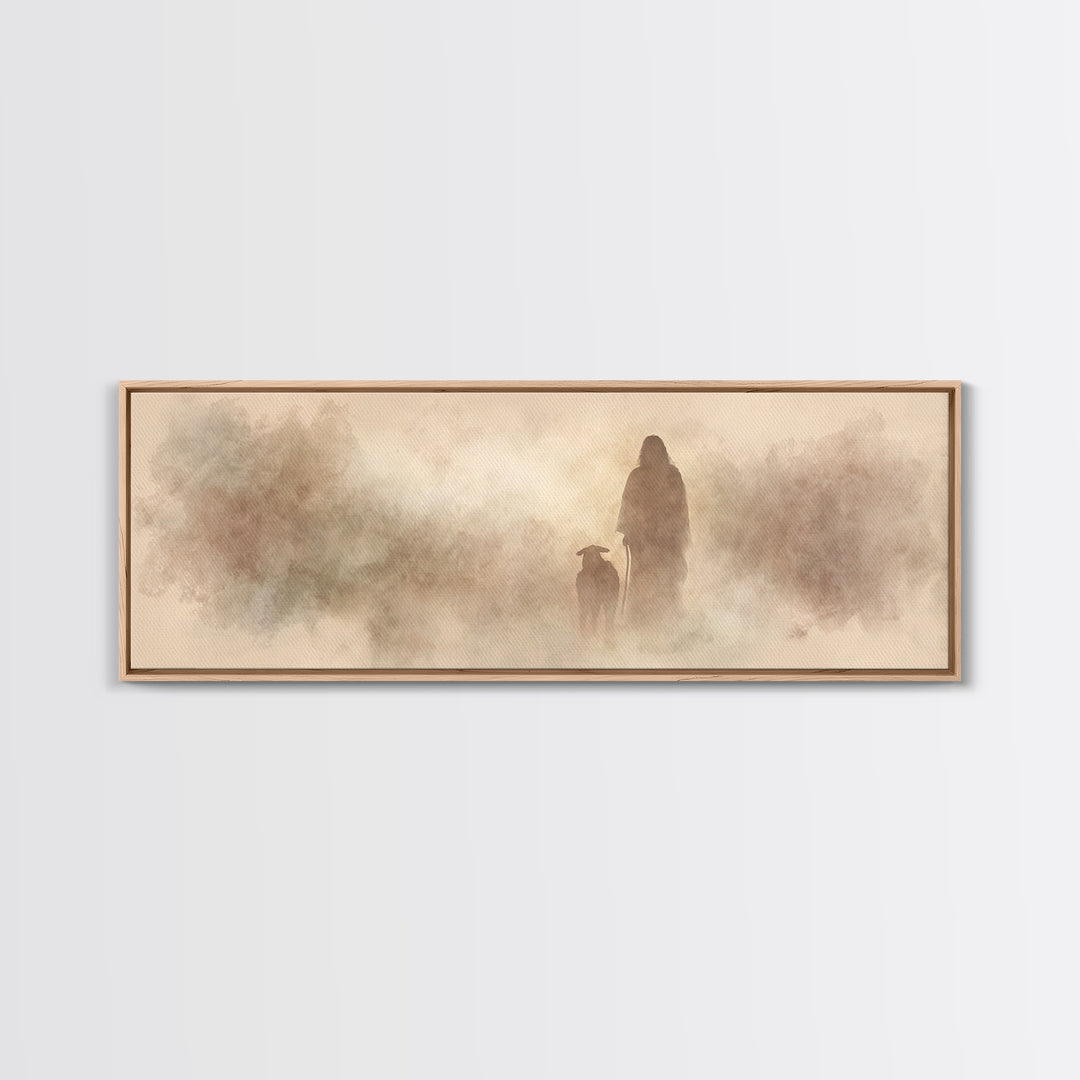 Guiding Shepherd – Framed Canvas Print – Panoramic Painting – Christian Art – Christian Canvas – Jesus Painting – Christian Decor