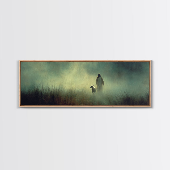 Misty Grace, Framed Canvas Print, Panoramic Painting, Christian Wall Art, Jesus Art Print, Christian Canvas Art, Subtle Christian Art