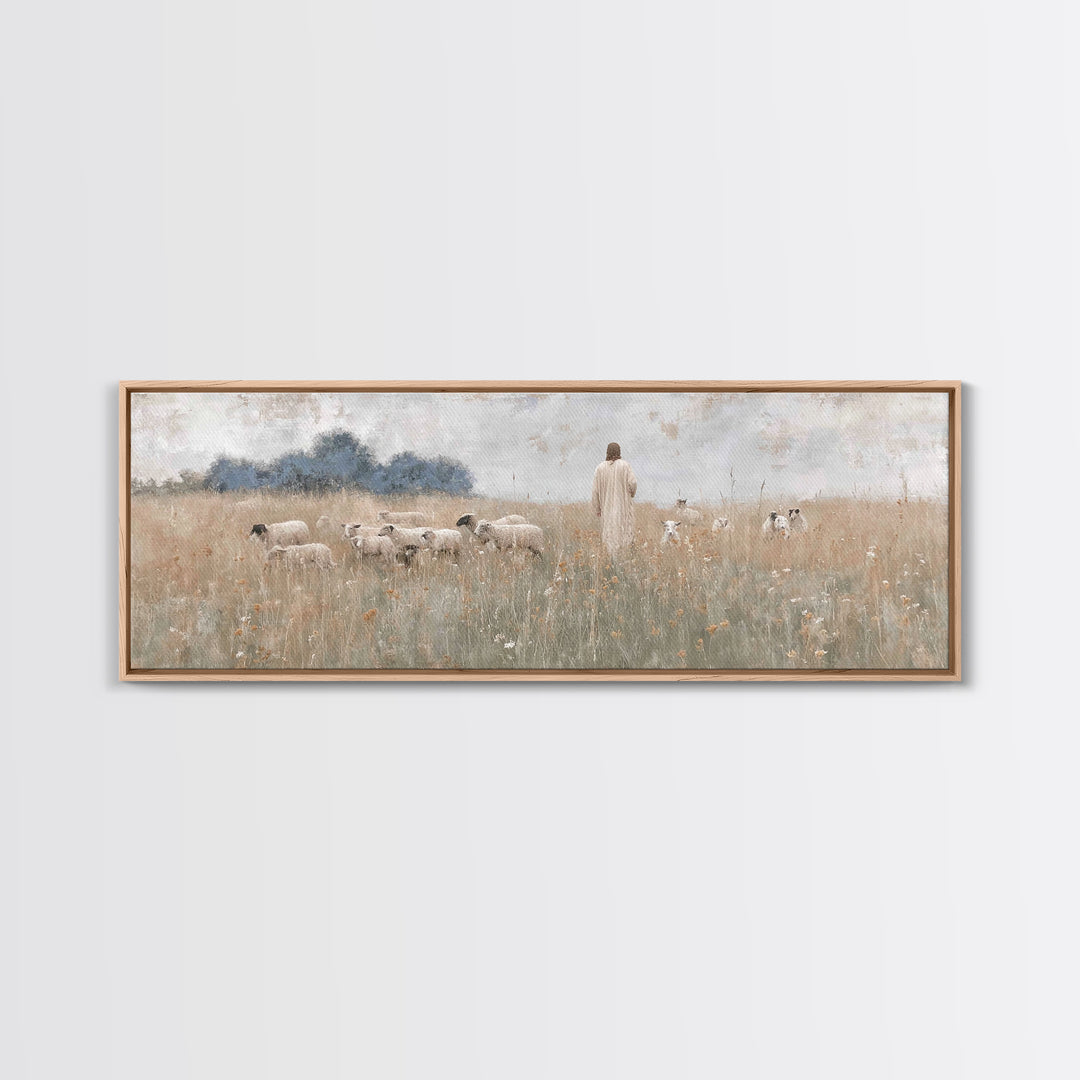 Shepherd’s Gathering, Framed Canvas Print, Panoramic Print, Christian Art Canvas, Jesus Painting, Christmas Art Prints, Large Christian Art