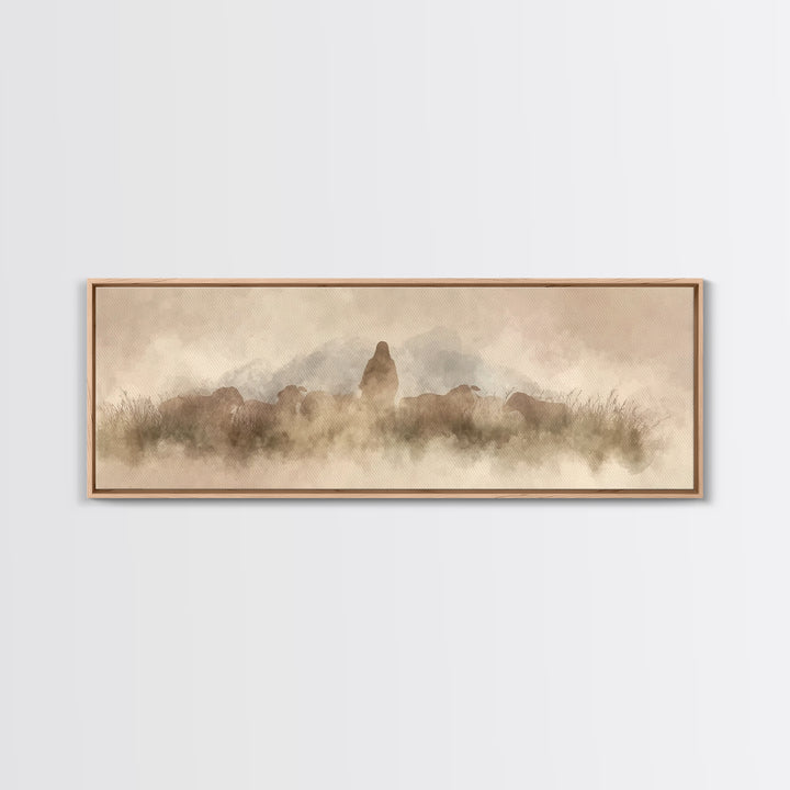 Lambkeeper’s Light – Framed Canvas Print – Panoramic Wall Art – Christian Art Painting – Jesus Canvas Art – Christian Christmas Art – Chris