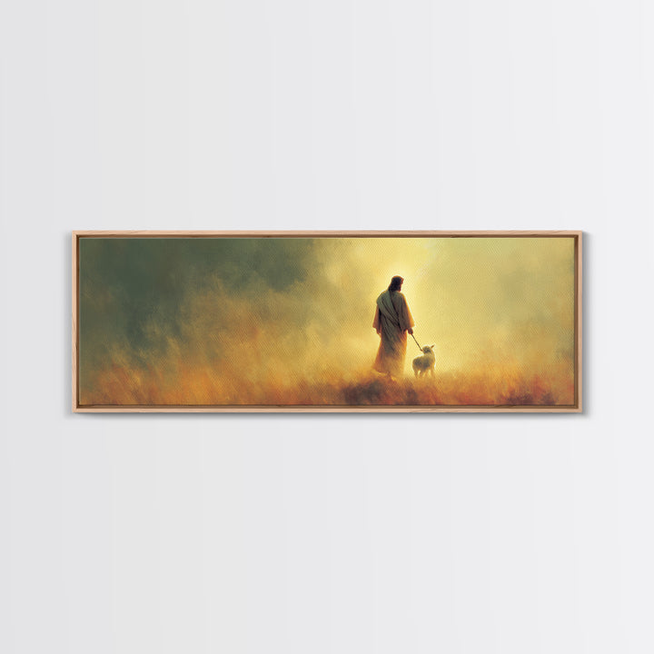 Quiet Shepherd Path – Framed Canvas Print – Christian Wall Art – Panoramic Frame – Christian Art Canvas – Jesus Painting