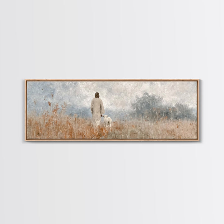 Quiet Meadow Grace | Framed Canvas Print | Panoramic Painting | Christian Art Canvas | Jesus Painting | Christian Wall Art