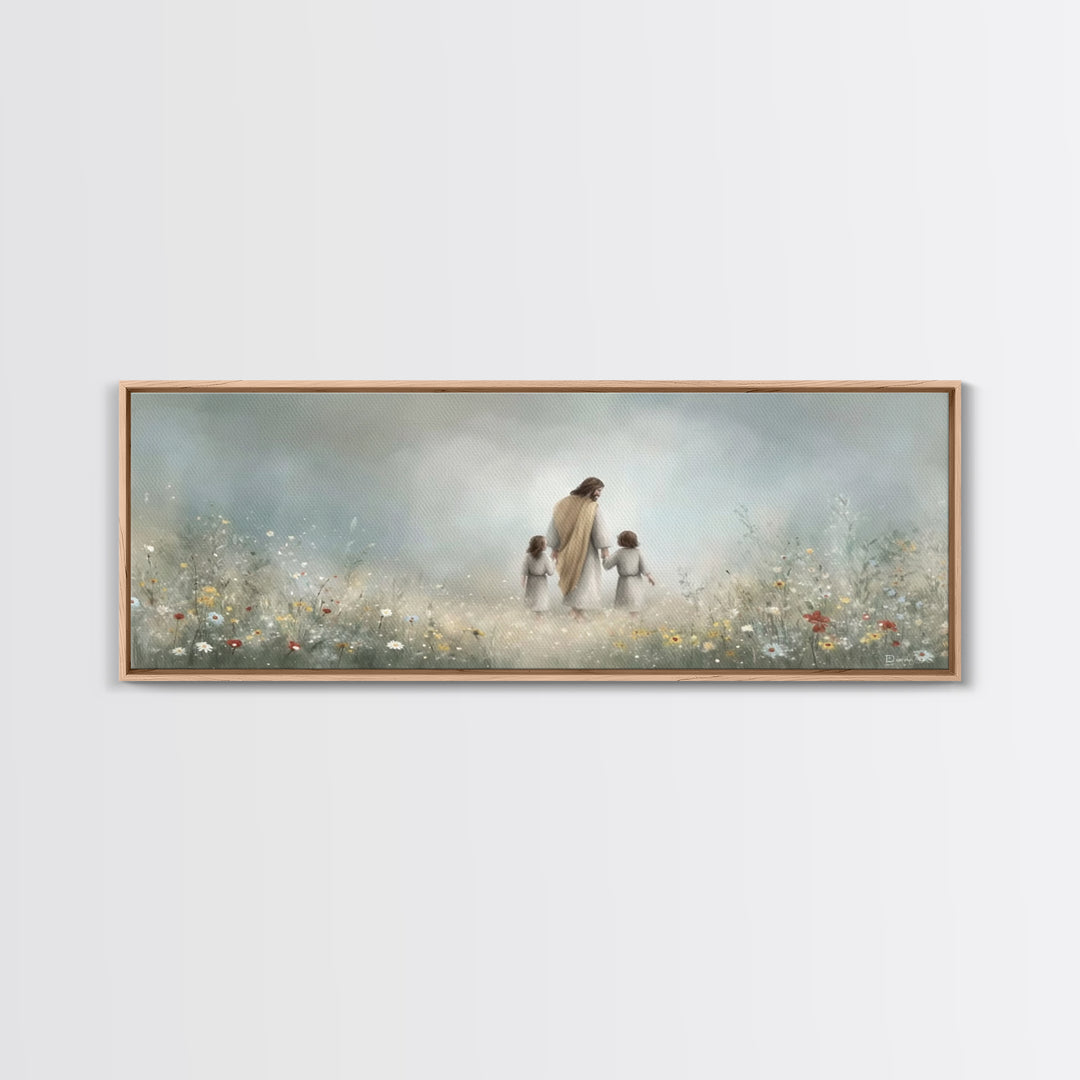 Gentle Lamb Path | Framed Canvas Print | Christian Wall Art | Panoramic Art | Christian Art Canvas | Jesus Painting