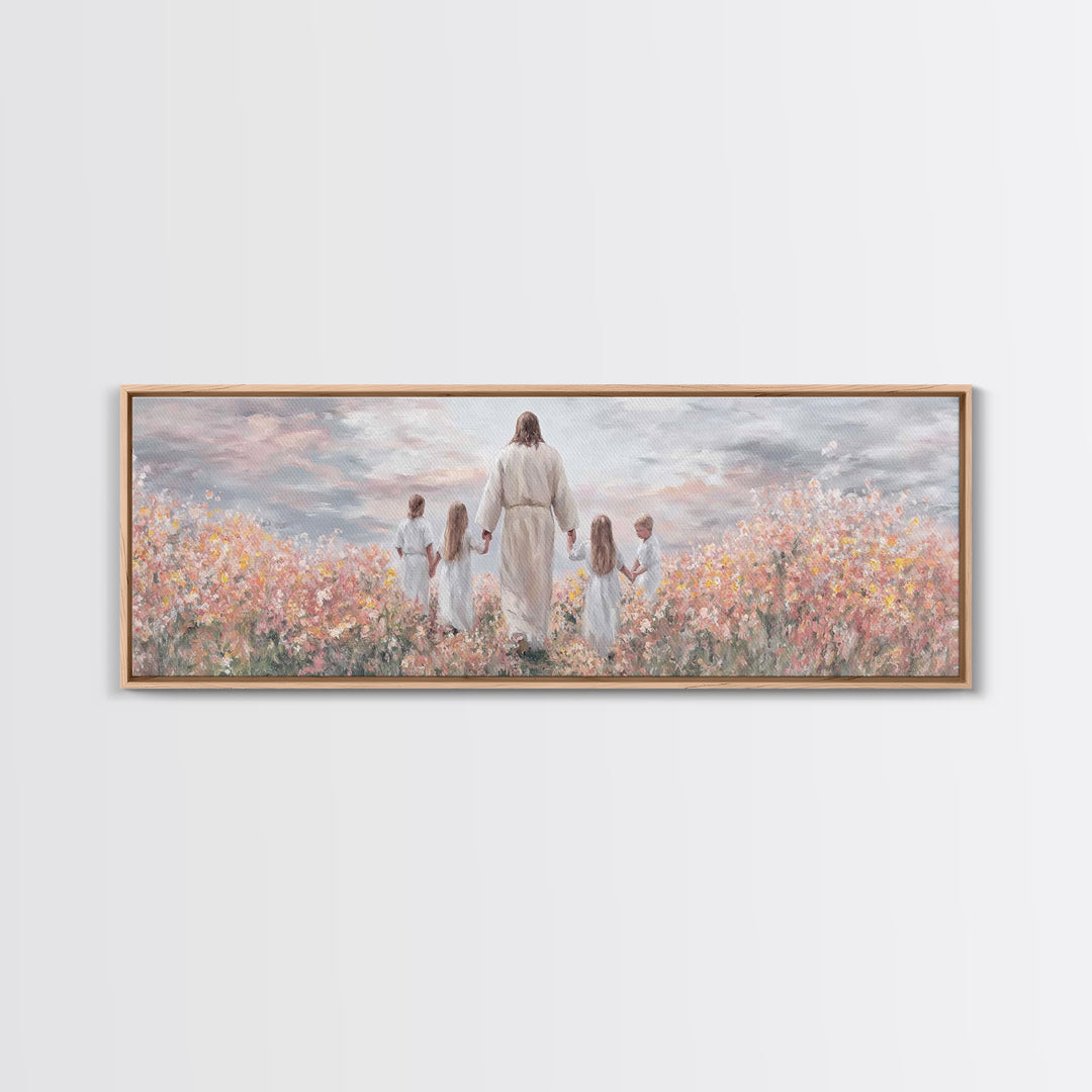 Circle Of Blessings, Framed Canvas Print, Jesus Painting, Christian Wall Art, Panoramic Art, Christian Art Canvas