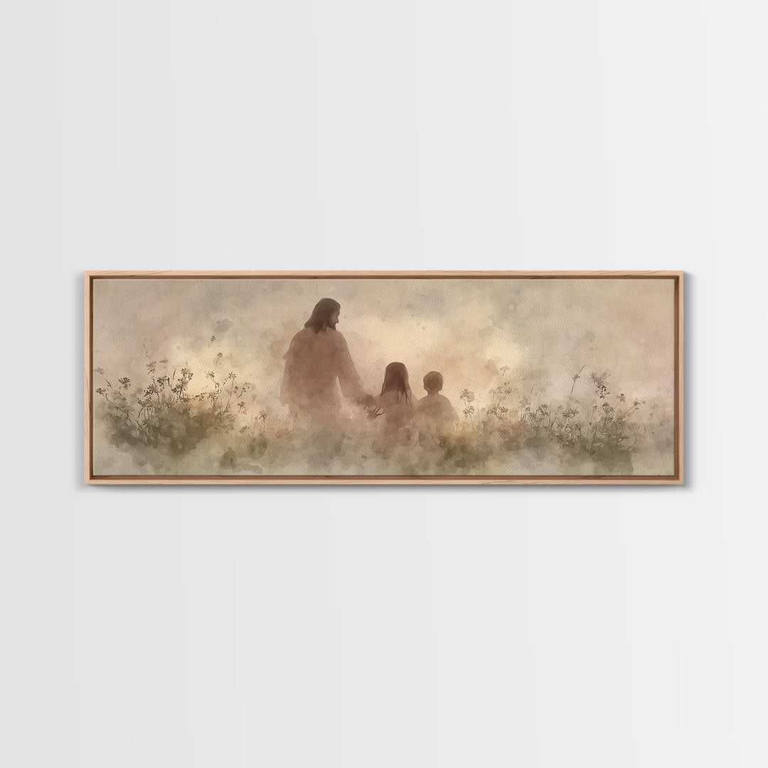 Heaven’s Meadow Walk | Framed Canvas Print | Christian Art Canvas | Panoramic Wall Art | Jesus Painting | Christian Wall Art