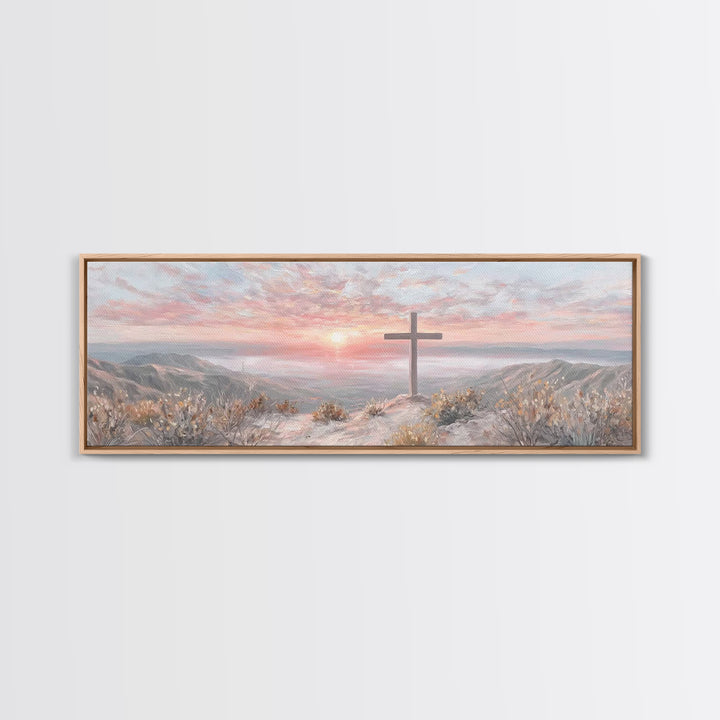 Sunrise At Calvary – Framed Canvas Print – Panoramic Painting – Christian Art Canvas – Christian Wall Art – Christian Gift Ideas – Modern C