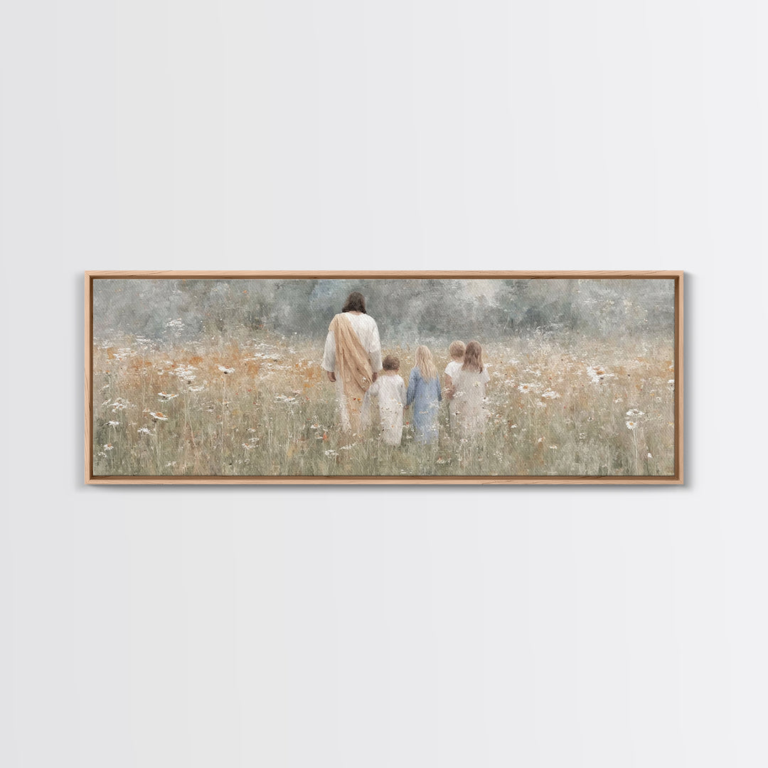 Heavenly Meadow – Framed Canvas Print – Extra Wide Art – Christian Art Canvas – Christian Wall Art – Jesus Painting – Christmas Art – Chris