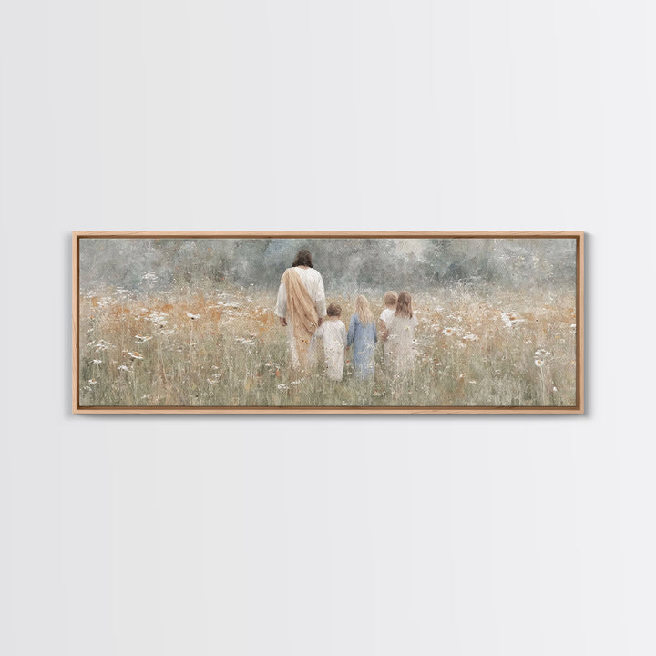 Heavenly Meadow – Framed Canvas Print – Extra Wide Art – Christian Art Canvas – Christian Wall Art – Jesus Painting – Christmas Art – Chris