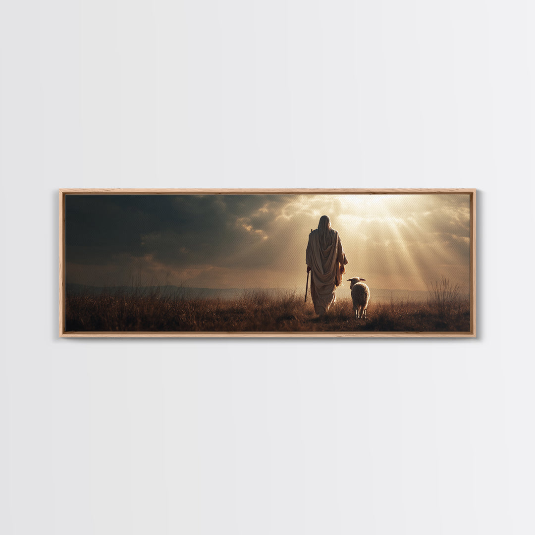 Eternal Shepherd, Framed Canvas Print, Panoramic Wall Art, Christian Art Canvas, Christian Wall Art, Jesus Painting, Christmas Art, Christi