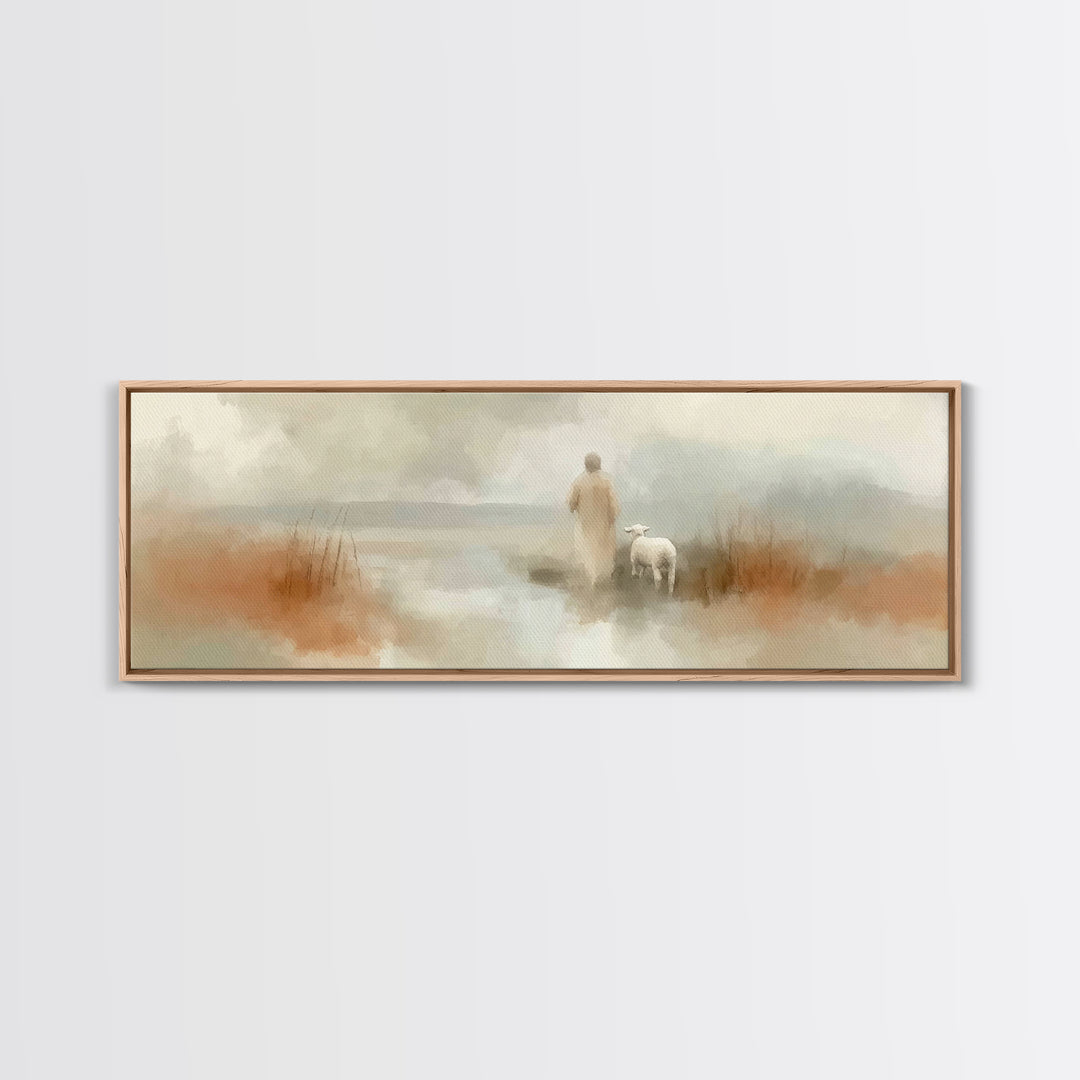 Quiet Waters Grace, Framed Canvas Print, Panoramic Frame, Christian Art Canvas, Jesus Painting, Christian Wall Art, Christian Christmas Art