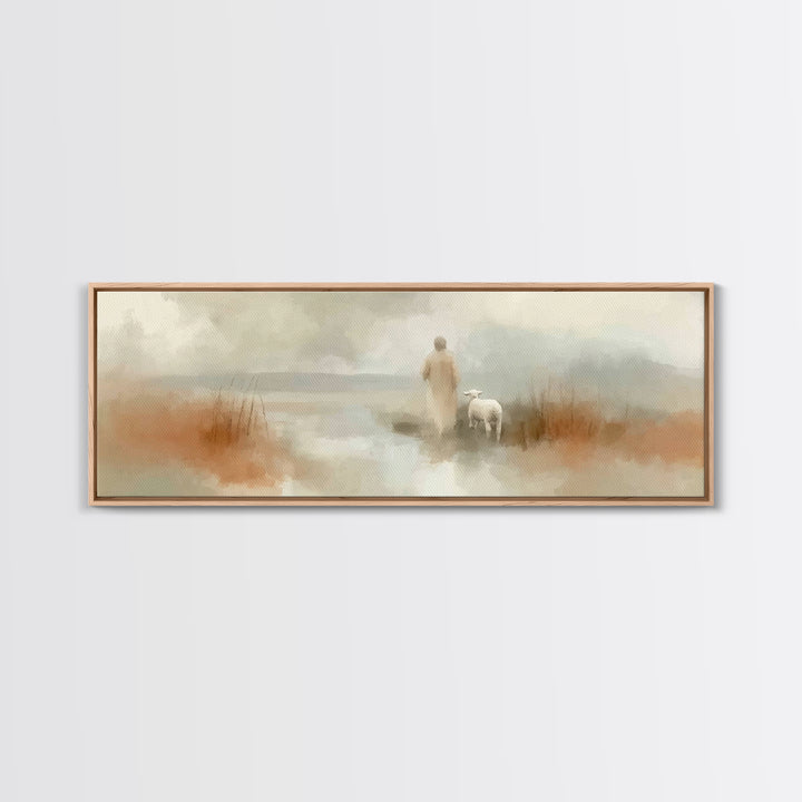 Quiet Waters Grace, Framed Canvas Print, Panoramic Frame, Christian Art Canvas, Jesus Painting, Christian Wall Art, Christian Christmas Art