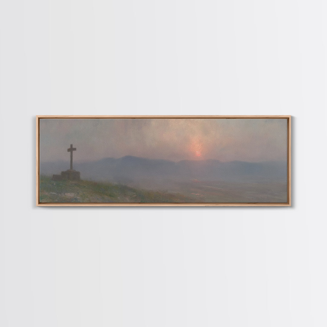 Cross Of Stillness | Framed Canvas Print | Panoramic Wall Art | Christian Art Print | Christian Painting | Moody Christian Art | Christian