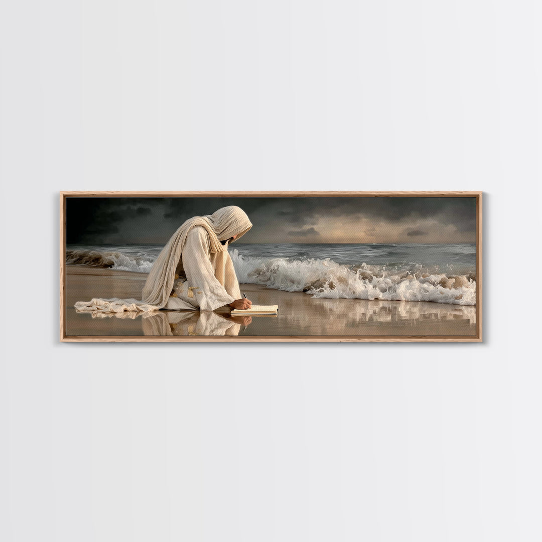 Quiet Sea Prayer | Framed Canvas Print | Jesus Painting | Panoramic Wall Art | Christian Art Print | Christian Wall Art | Christmas Art
