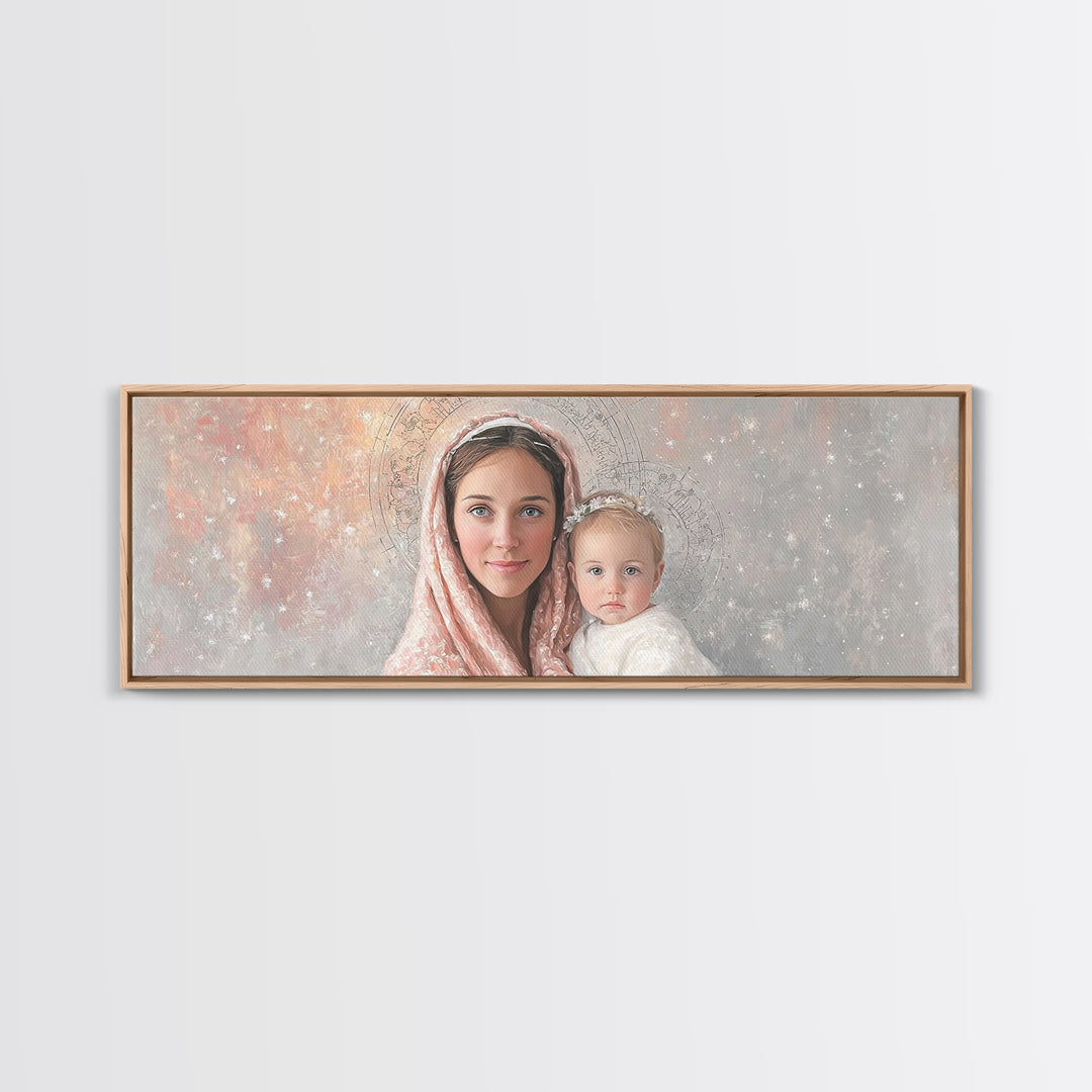 Radiant Holy Innocence | Framed Canvas Print | Panoramic Wall Art | Christian Art Canvas | Mary And Jesus Painting | Christian Christmas Ar