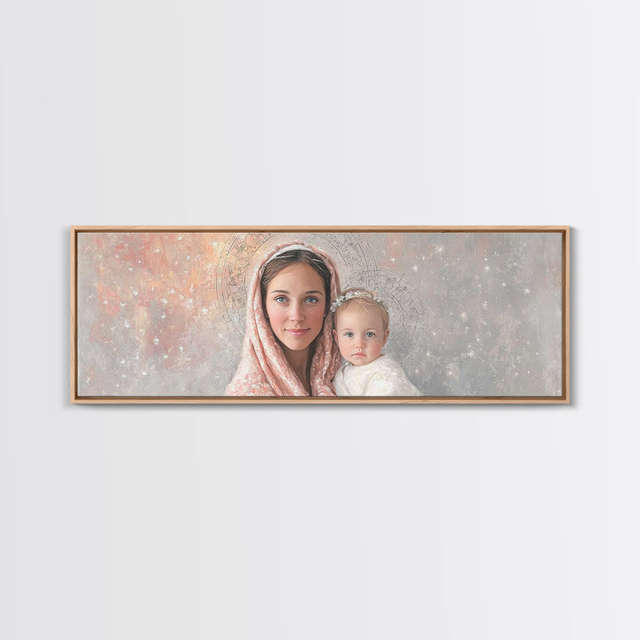 Radiant Holy Innocence | Framed Canvas Print | Panoramic Wall Art | Christian Art Canvas | Mary And Jesus Painting | Christian Christmas Ar