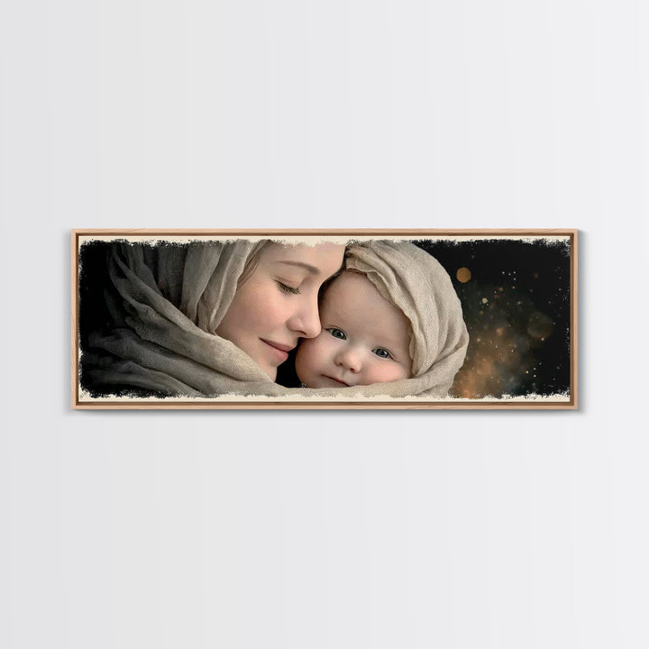 Timeless Sacred Gaze | Framed Canvas Print | Panoramic Painting | Mary And Jesus Painting | Christian Art Canvas | Christian Christmas Art