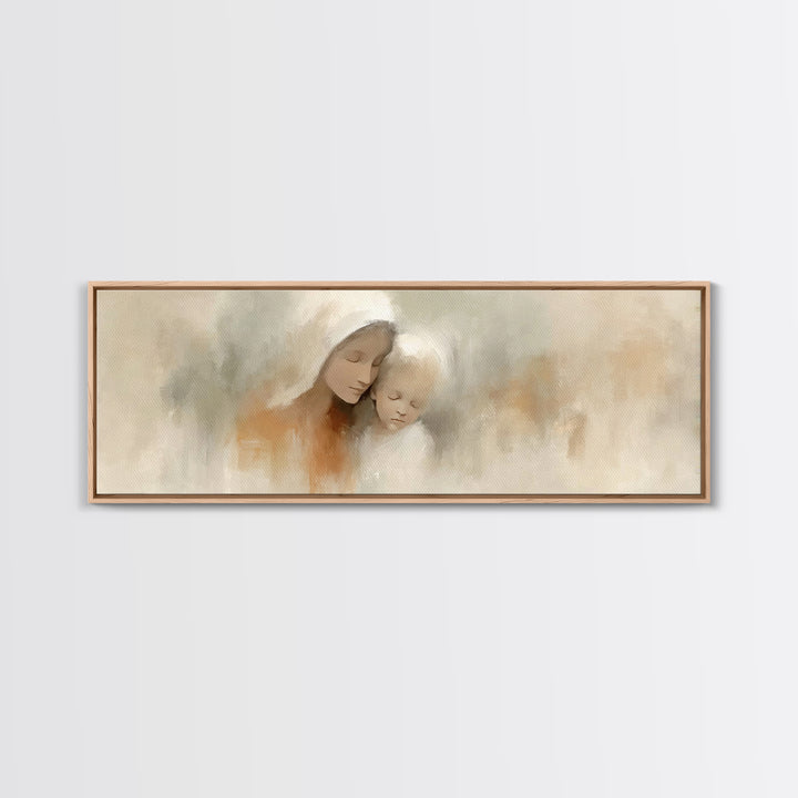 Hushed Bethlehem Love - Framed Canvas Print - Panoramic Print - Christian Wall Art - Mary And Jesus Painting - Christian Art Canvas - Chris