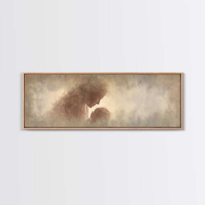 Celestial Motherhood Glow | Framed Canvas Print | Panoramic Art | Christian Art Canvas | Mary And Jesus Painting | Christian Wall Art | Chr