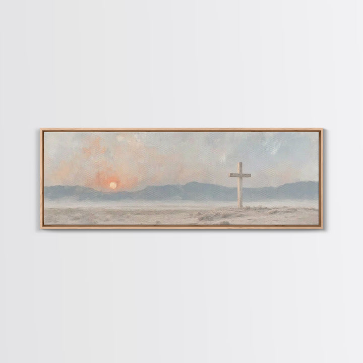 Quiet Cross Morning, Framed Canvas Print, Panoramic Painting, Christian Wall Art, Christian Art Canvas, Modern Christian Art, Christian Dec
