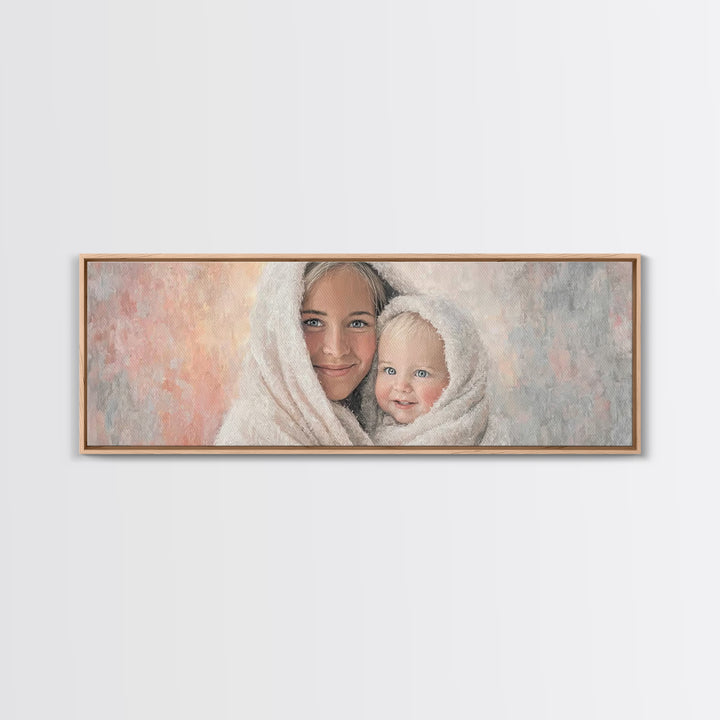 Light Of Pure Joy - Framed Canvas Print - Panoramic Wall Art - Christian Art Canvas - Christmas Art - Mary And Jesus Painting - Christian W
