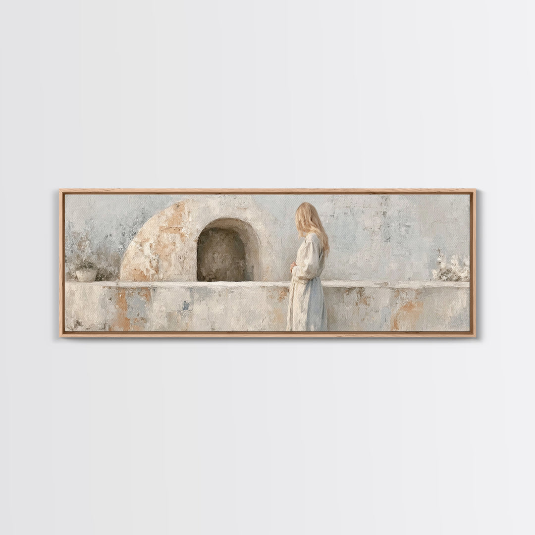 Quiet Tomb Vigil – Framed Canvas Print – Panoramic Painting – Christian Art Canvas – Christian Wall Art – Subtle Christian Art – Jesus Chri