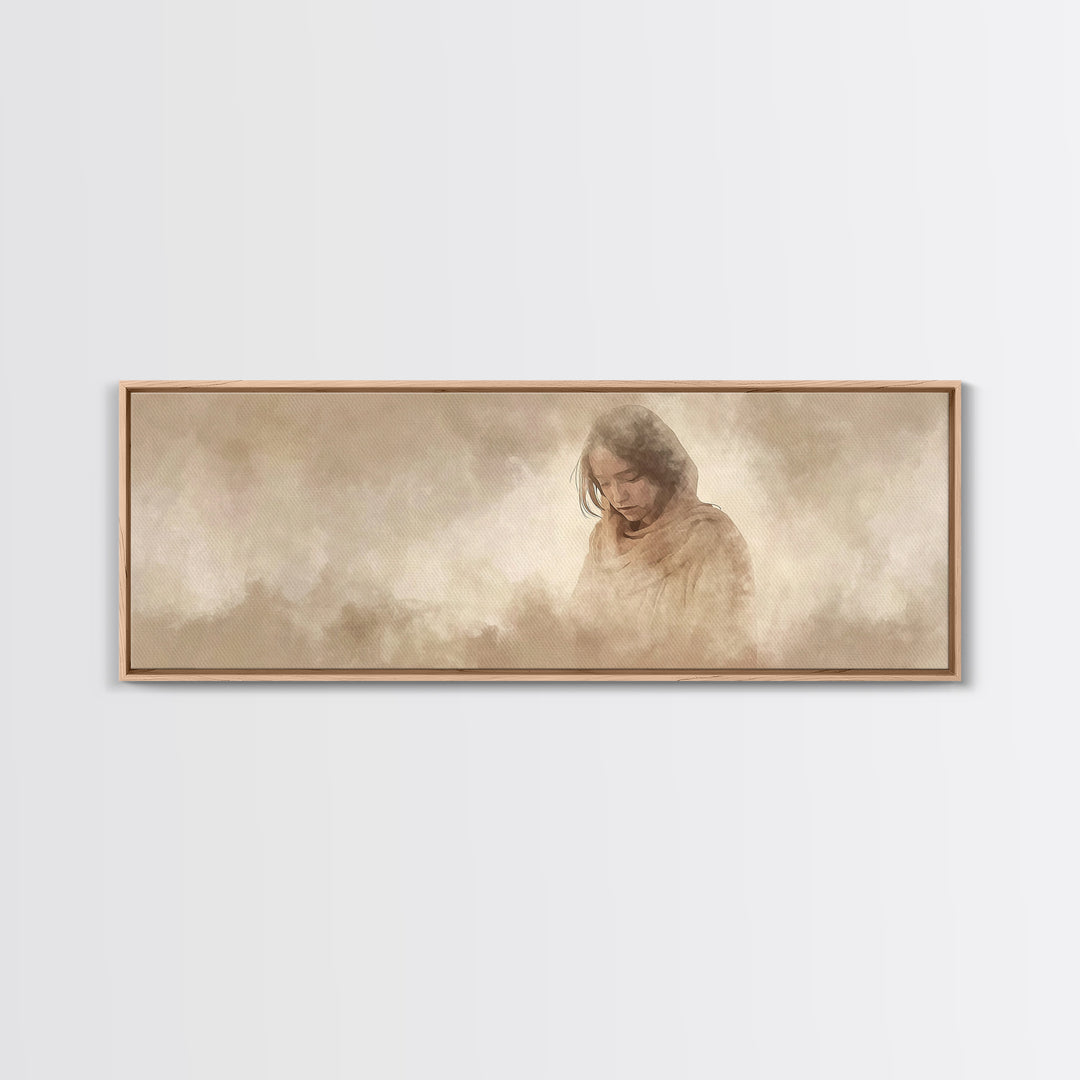 Solitude of Mercy, Framed Canvas Print, Panoramic Art, Christian Art Canvas, Moody Christian Art, Christian Decor, Jesus Painting
