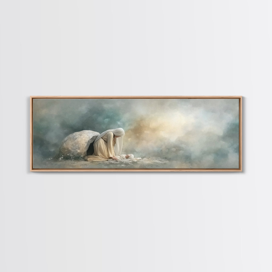 Holy Night Shelter – Framed Canvas Print – Panoramic Wall Art – Birth of Jesus Painting – Christian Art – Christmas Art – Christian Decorat