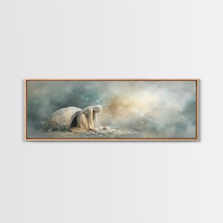 Holy Night Shelter – Framed Canvas Print – Panoramic Wall Art – Birth of Jesus Painting – Christian Art – Christmas Art – Christian Decorat